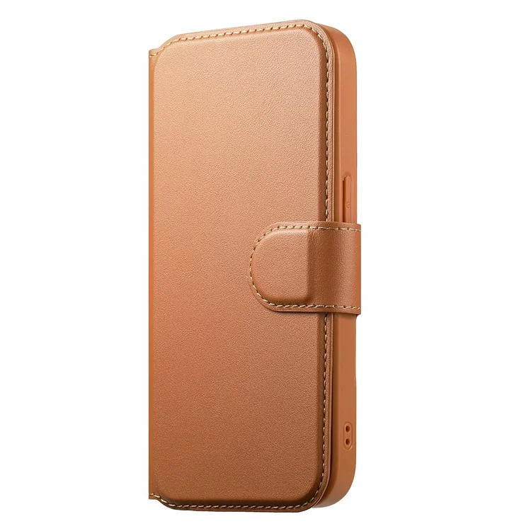 CASENEO MW-07 Para iPhone 15 Capa Magnética com Carteira Bloqueadora de RFID, Suporte e Capa de Couro para Celular com Alça de Pulso - Marrom