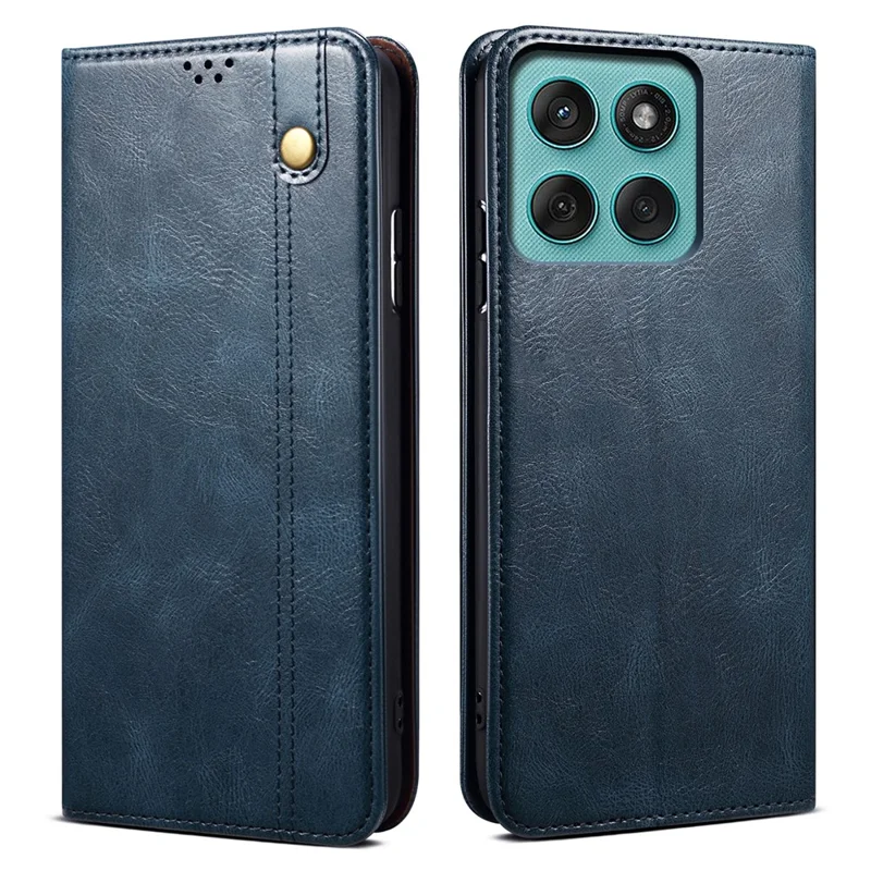 For Motorola Edge 60 5G / 60 Fusion 5G Case Crazy Horse Texture Waxy Leather Wallet Stand Phone Cover - Blue
