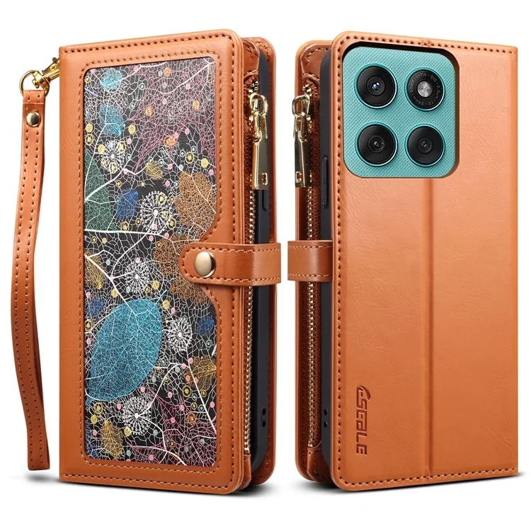 ESEBLE Galaxy Series For Motorola Edge 60 5G / 60 Fusion 5G Case Leather Zipper Phone Cover RFID Blocking - Brown