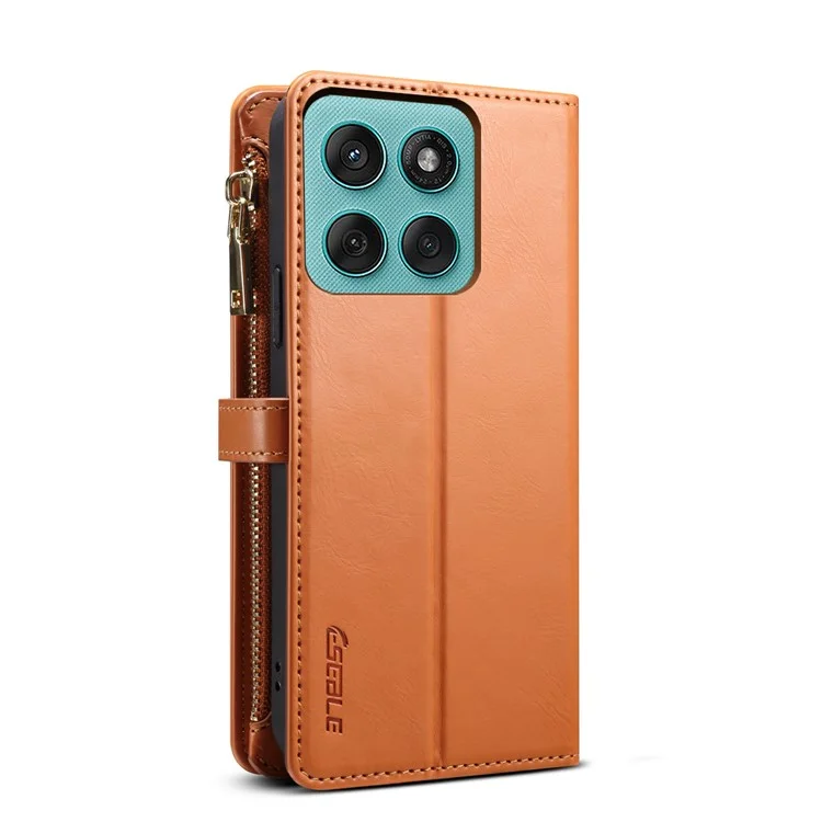 ESEBLE Galaxy Series For Motorola Edge 60 5G / 60 Fusion 5G Case Leather Zipper Phone Cover RFID Blocking - Brown