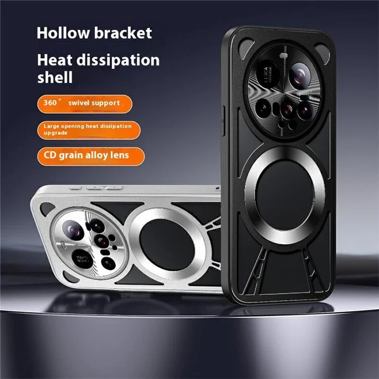 For Xiaomi 15 Ultra Magnetic Case Hollow Heat Dissipation PC + Silicone Phone Cover - Black