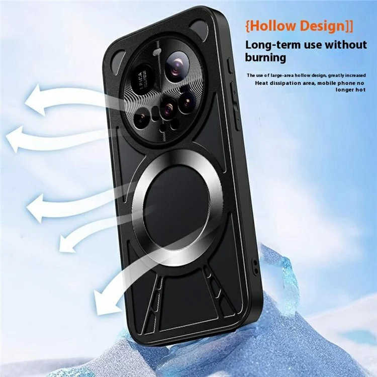 For Xiaomi 15 Ultra Magnetic Case Hollow Heat Dissipation PC + Silicone Phone Cover - Black
