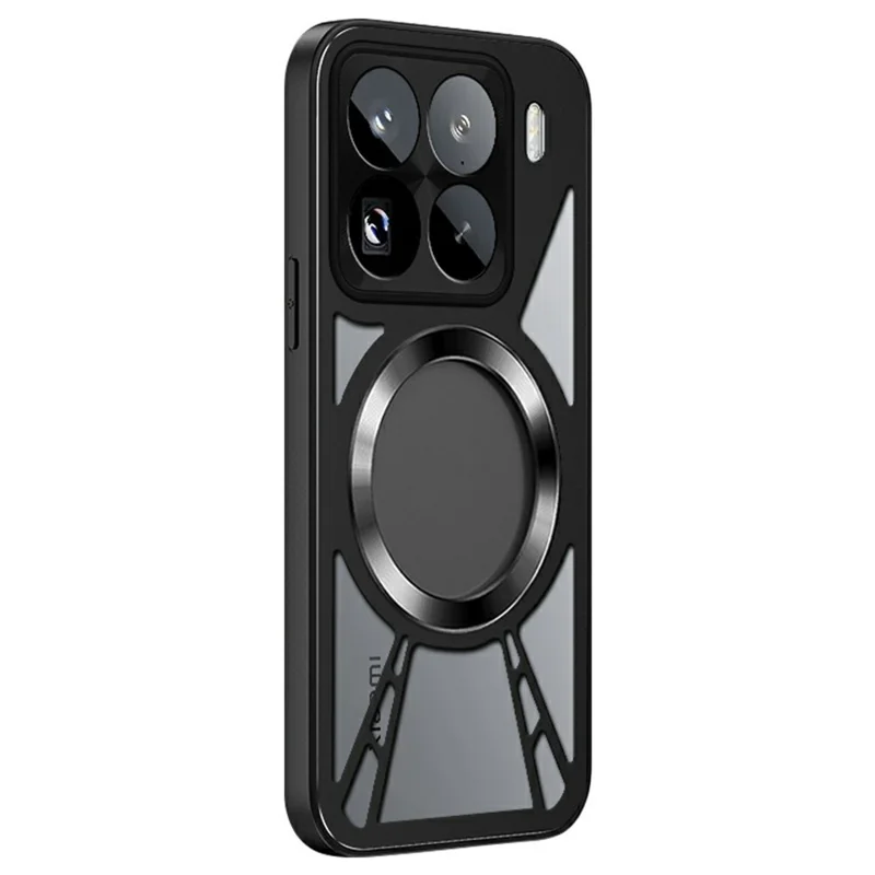 For Xiaomi 15 Magnetic Case Hollow Heat Dissipation PC + Silicone Phone Cover - Black
