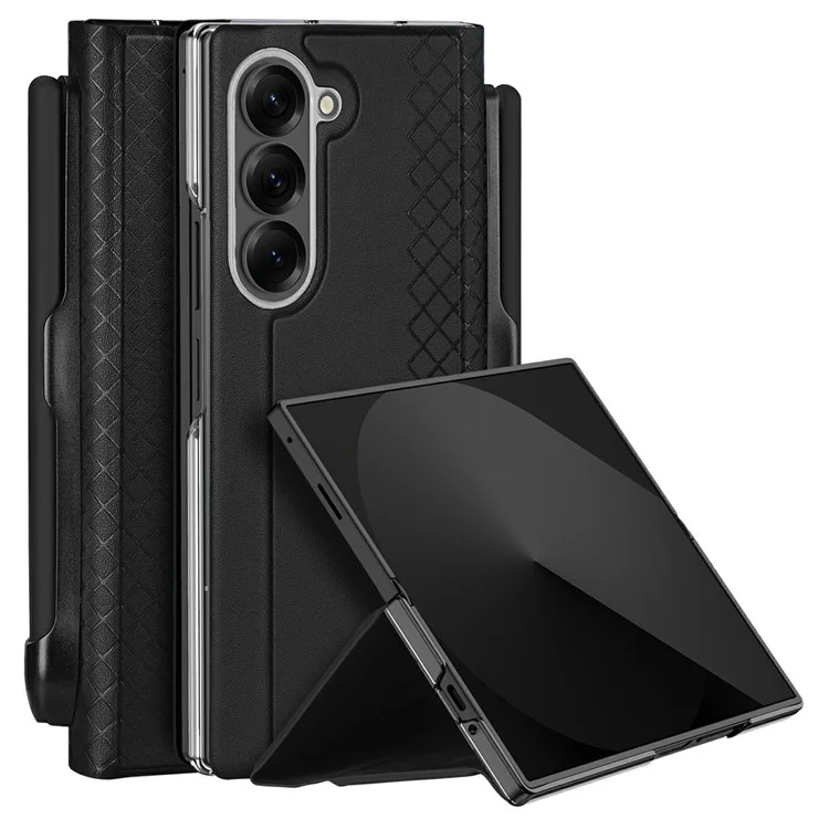 Чехол DUX DUCIS Bril Series для Samsung Galaxy Z Fold7 5G с кожаным держателем и держателем для ручки - черный