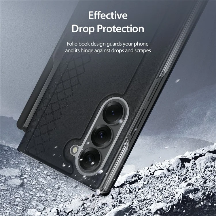 Чехол DUX DUCIS Bril Series для Samsung Galaxy Z Fold7 5G с кожаным держателем и держателем для ручки - черный
