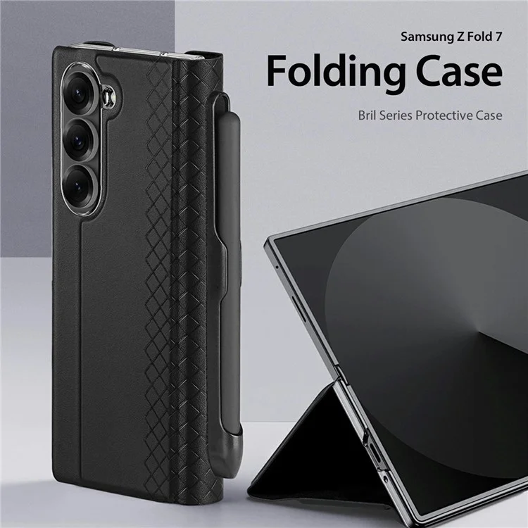 Чехол DUX DUCIS Bril Series для Samsung Galaxy Z Fold7 5G с кожаным держателем и держателем для ручки - черный