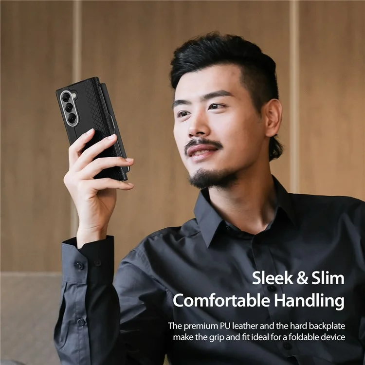 Чехол DUX DUCIS Bril Series для Samsung Galaxy Z Fold7 5G с кожаным держателем и держателем для ручки - черный
