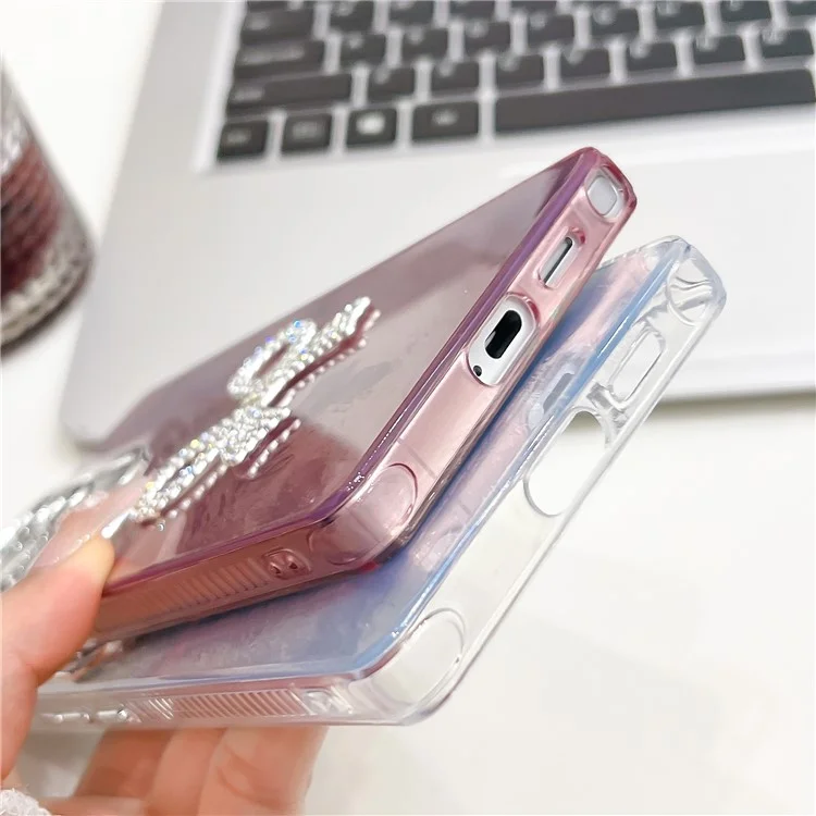 Capa para Samsung Galaxy S23 Ultra com Laço Grande Decorativo, Capa de Celular em PC + TPU com Filme de Lente de Vidro - Padrão Metalizado / Roxo