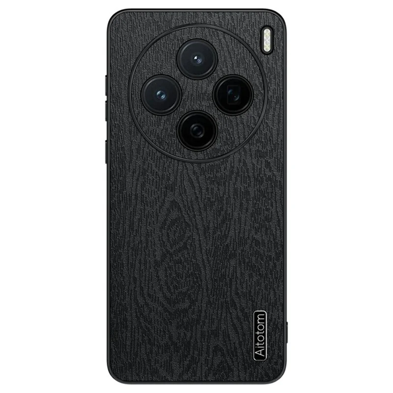 For vivo X200s 5G Case Wood Texture PU Leather Coated PC TPU Phone Cover - Black