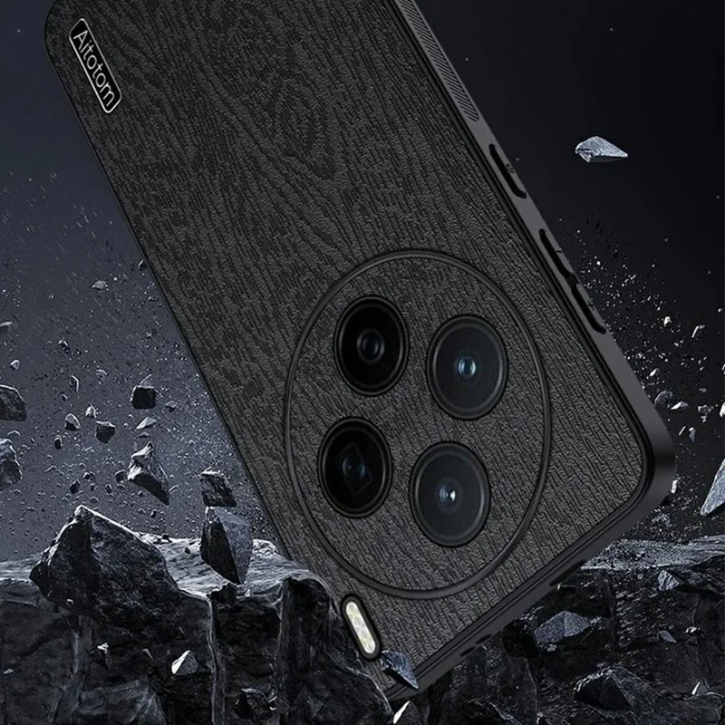 For vivo X200s 5G Case Wood Texture PU Leather Coated PC TPU Phone Cover - Black