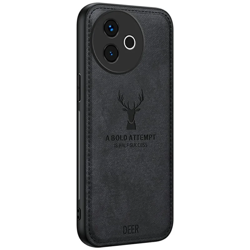 For vivo Y300i 5G Case Deer Pattern Cloth Texture PU + PC + TPU Phone Cover - Black