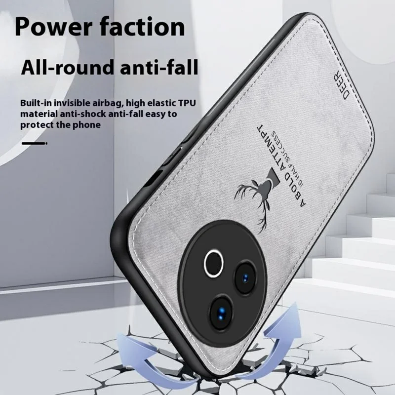 For vivo Y300i 5G Case Deer Pattern Cloth Texture PU + PC + TPU Phone Cover - Black