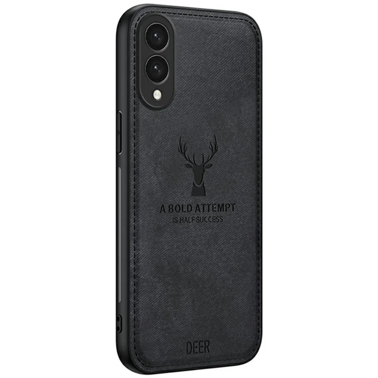 Für Samsung Galaxy S25 Edge Hülle Hirschmuster Stoffstruktur PU + PC + TPU Handyhülle - Schwarz
