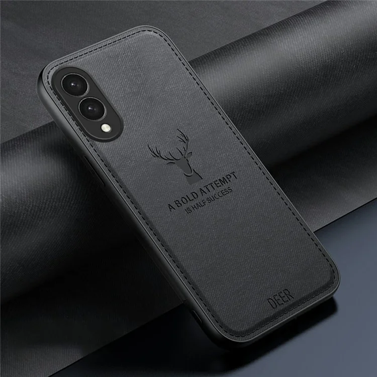 Für Samsung Galaxy S25 Edge Hülle Hirschmuster Stoffstruktur PU + PC + TPU Handyhülle - Schwarz