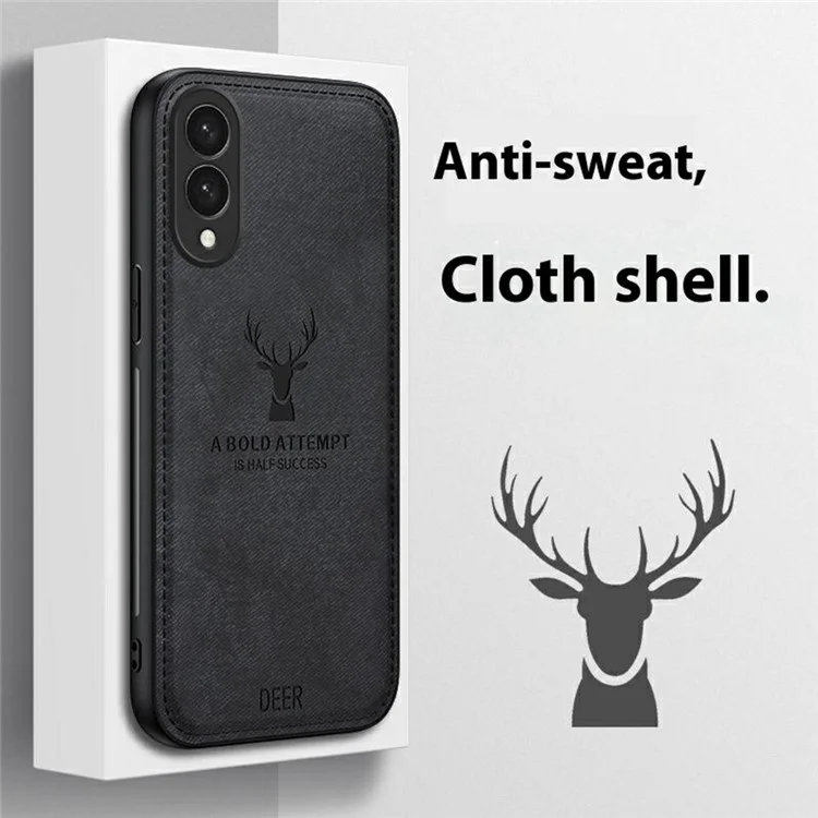 Für Samsung Galaxy S25 Edge Hülle Hirschmuster Stoffstruktur PU + PC + TPU Handyhülle - Schwarz