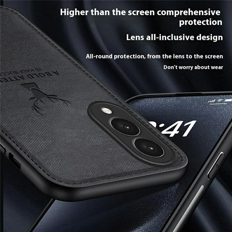 Für Samsung Galaxy S25 Edge Hülle Hirschmuster Stoffstruktur PU + PC + TPU Handyhülle - Schwarz