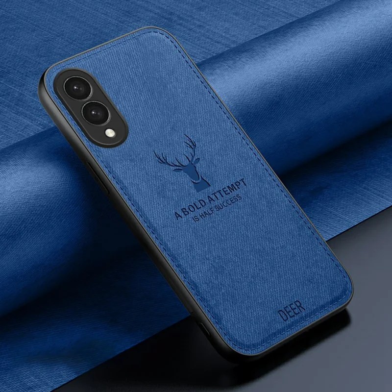 For Samsung Galaxy S25 Edge Case Deer Pattern Cloth Texture PU + PC + TPU Phone Cover - Blue