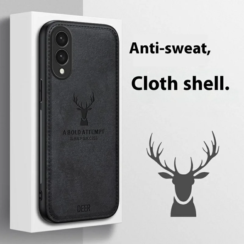 For Samsung Galaxy S25 Edge Case Deer Pattern Cloth Texture PU + PC + TPU Phone Cover - Blue