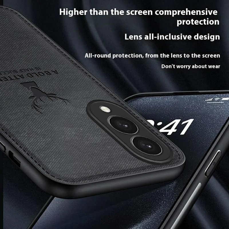 For Samsung Galaxy S25 Edge Case Deer Pattern Cloth Texture PU + PC + TPU Phone Cover - Blue