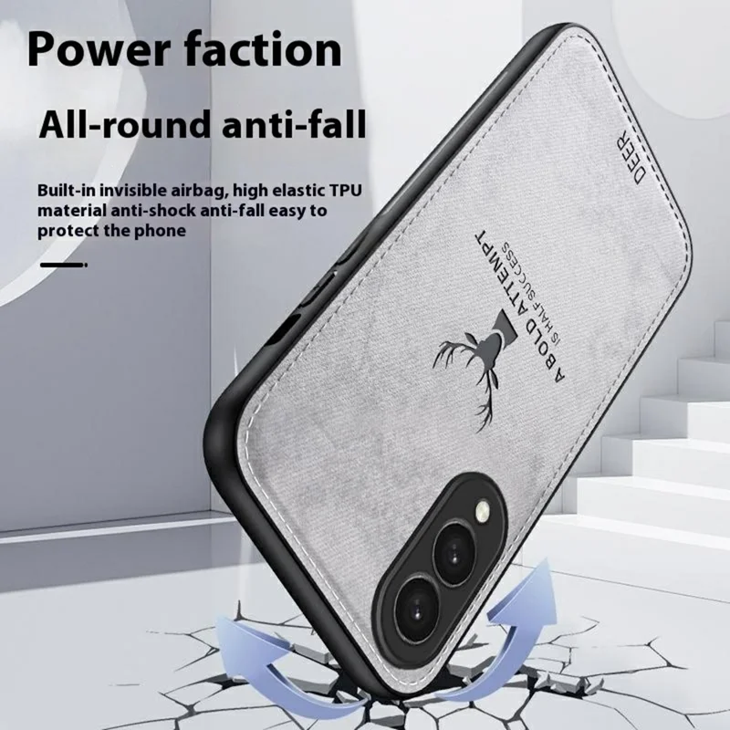 For Samsung Galaxy S25 Edge Case Deer Pattern Cloth Texture PU + PC + TPU Phone Cover - Blue