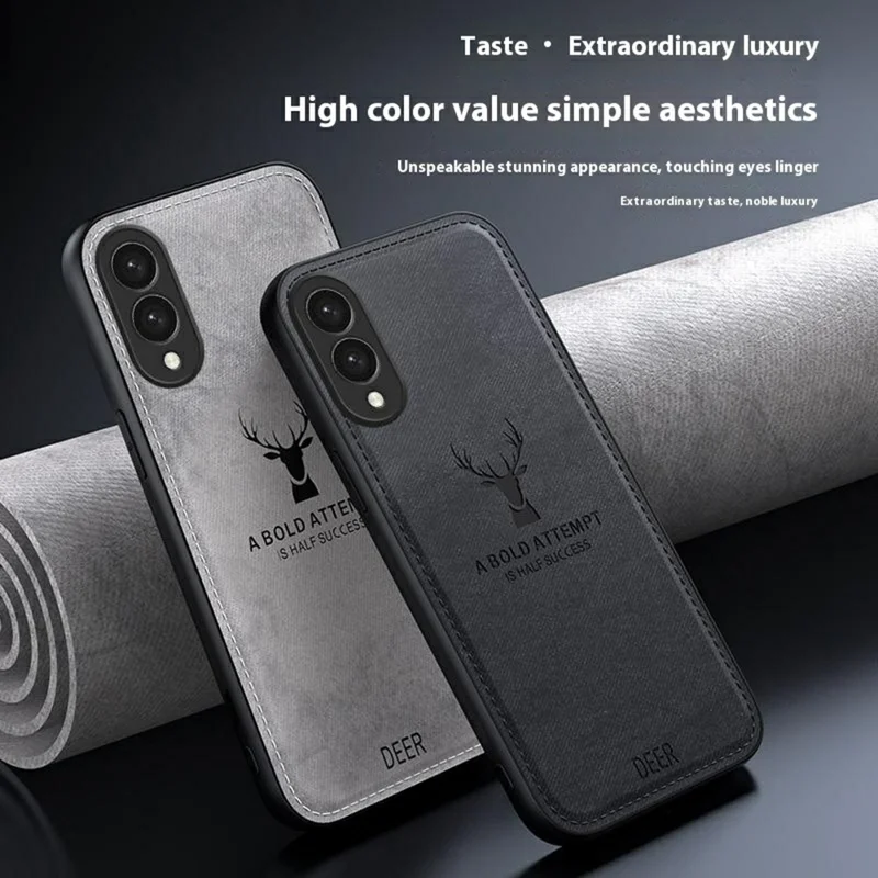 For Samsung Galaxy S25 Edge Case Deer Pattern Cloth Texture PU + PC + TPU Phone Cover - Blue