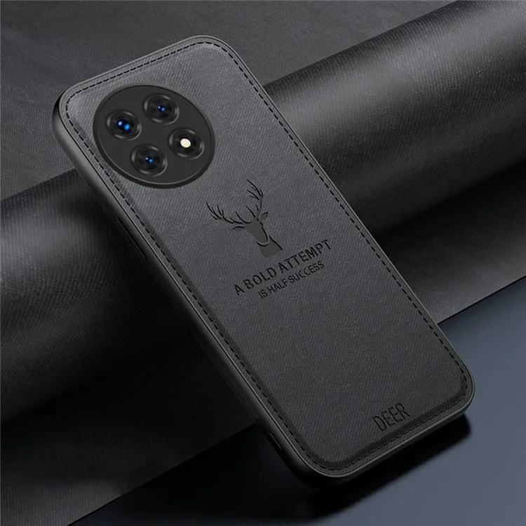 Pour OnePlus Ace 5 5G / Ace 5 Pro 5G Étui Motif cerf Texture de tissu PU + PC + TPU Housse de téléphone - Noir