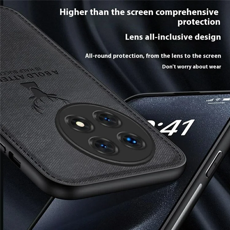 Pour OnePlus Ace 5 5G / Ace 5 Pro 5G Étui Motif cerf Texture de tissu PU + PC + TPU Housse de téléphone - Noir