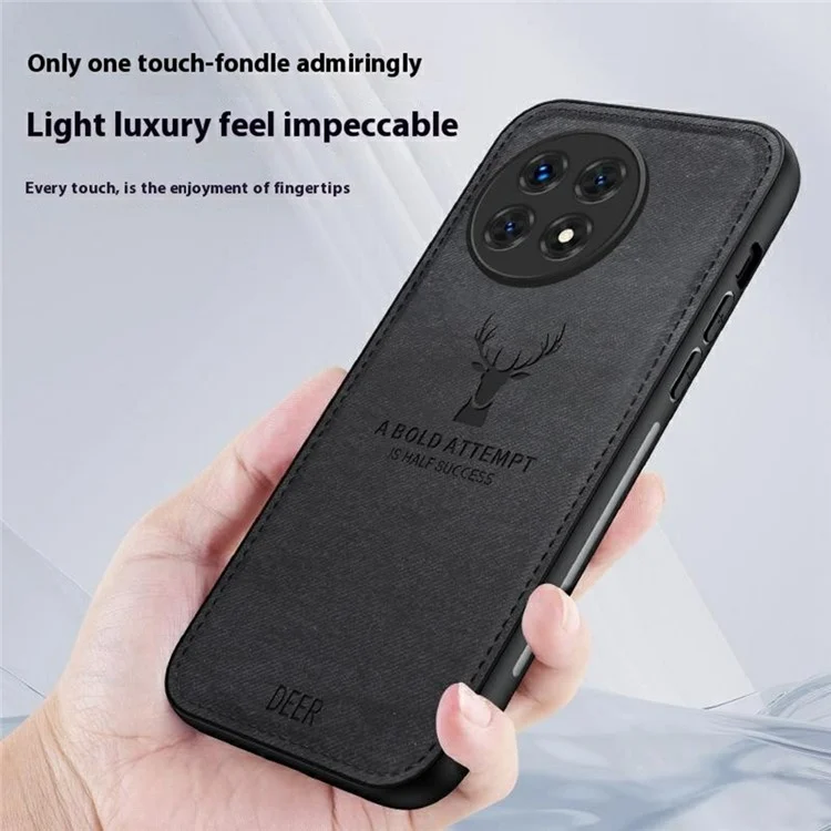 Pour OnePlus Ace 5 5G / Ace 5 Pro 5G Étui Motif cerf Texture de tissu PU + PC + TPU Housse de téléphone - Noir