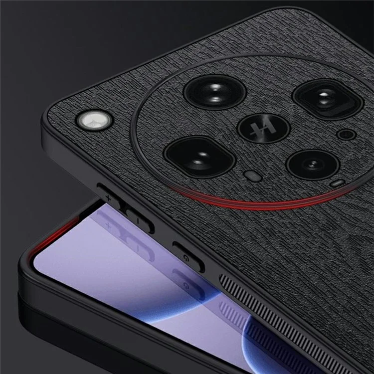 Funda para Oppo Find X8 Ultra 5G con Textura de Madera, Cuero PU Revestido, Carcasa Híbrida PC TPU - Negro