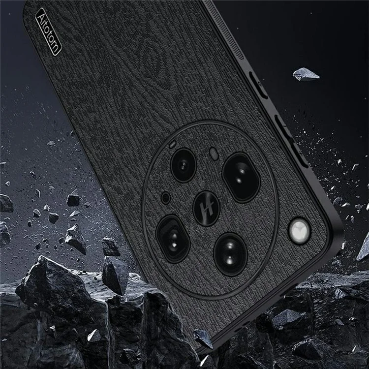 Funda para Oppo Find X8 Ultra 5G con Textura de Madera, Cuero PU Revestido, Carcasa Híbrida PC TPU - Negro