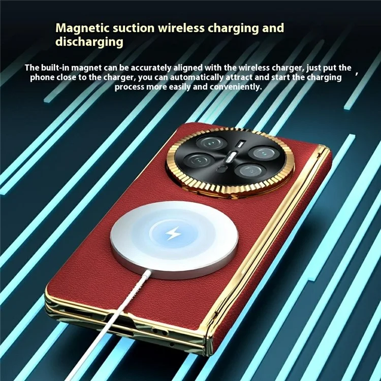 Per Huawei Mate X6 Custodia magnetica PU + PC Custodia per telefono con protezione dello schermo integrata con supporto per obiettivo - Rosso