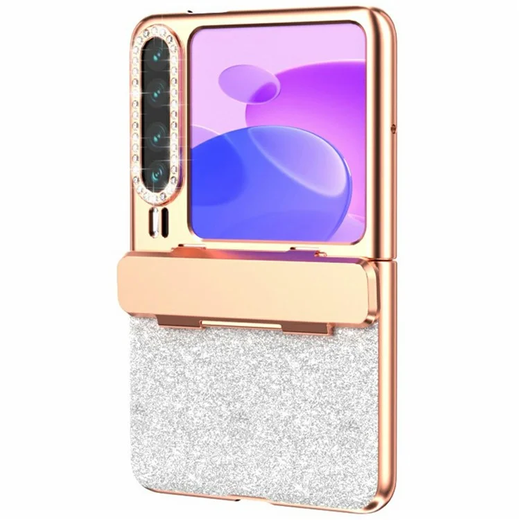 Cover per Huawei Pura X con Protezione Cerniera, Strass Glitter PC - Argento