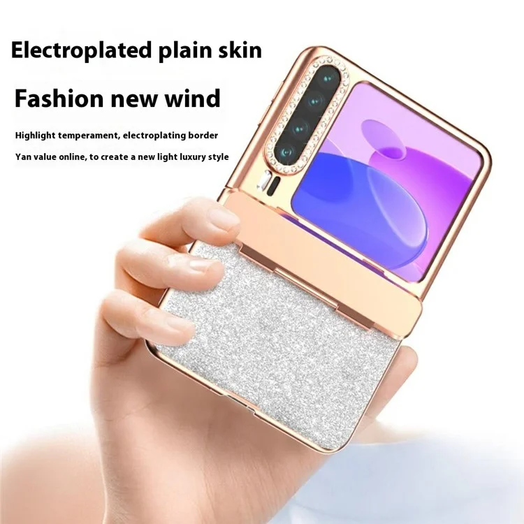 Cover per Huawei Pura X con Protezione Cerniera, Strass Glitter PC - Argento