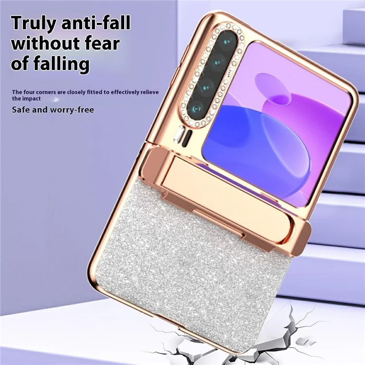 Per Huawei Pura X Cover con Supporto Cerniera Protezione Strass Glitter PC Custodia - Argento