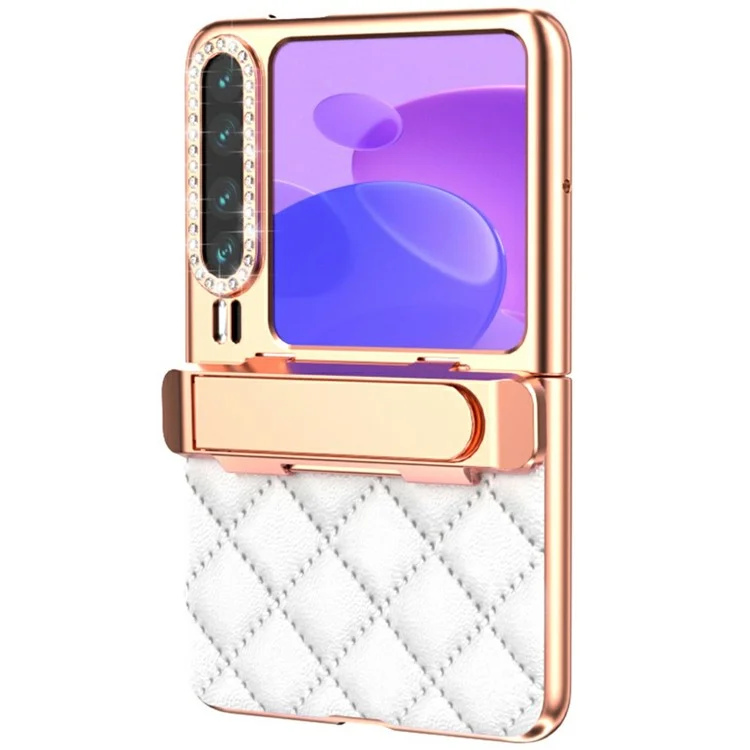 Cover per Huawei Pura X con Supporto e Protezione Cerniera, Motivo Romboidale, Cover in PC + PU - Bianco