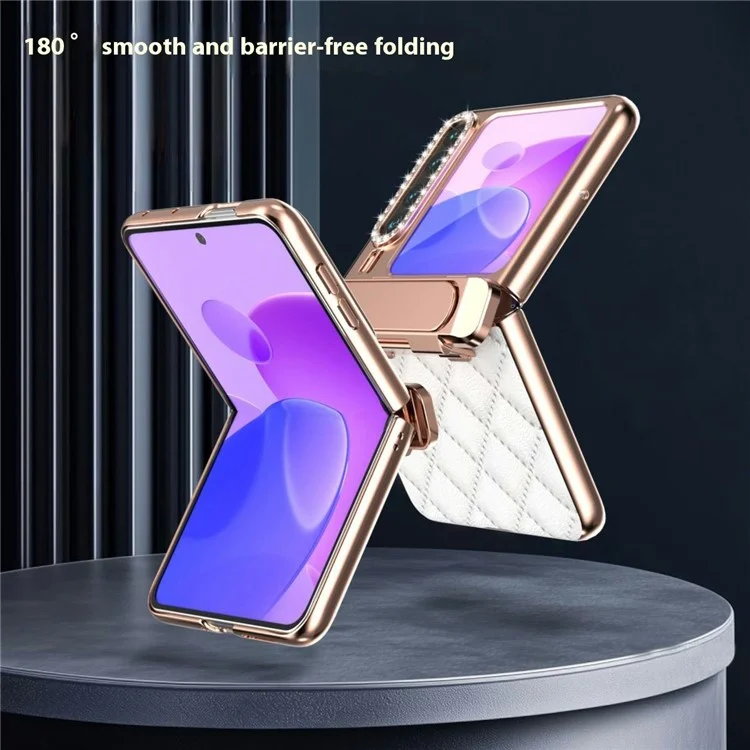 Cover per Huawei Pura X con Supporto e Protezione Cerniera, Motivo Romboidale, Cover in PC + PU - Bianco