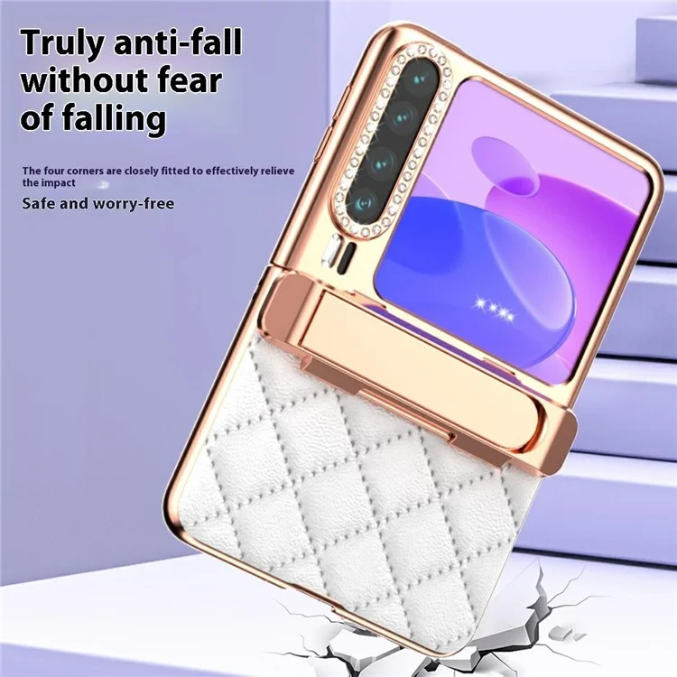 Cover per Huawei Pura X con Supporto e Protezione Cerniera, Motivo Romboidale, Cover in PC + PU - Bianco