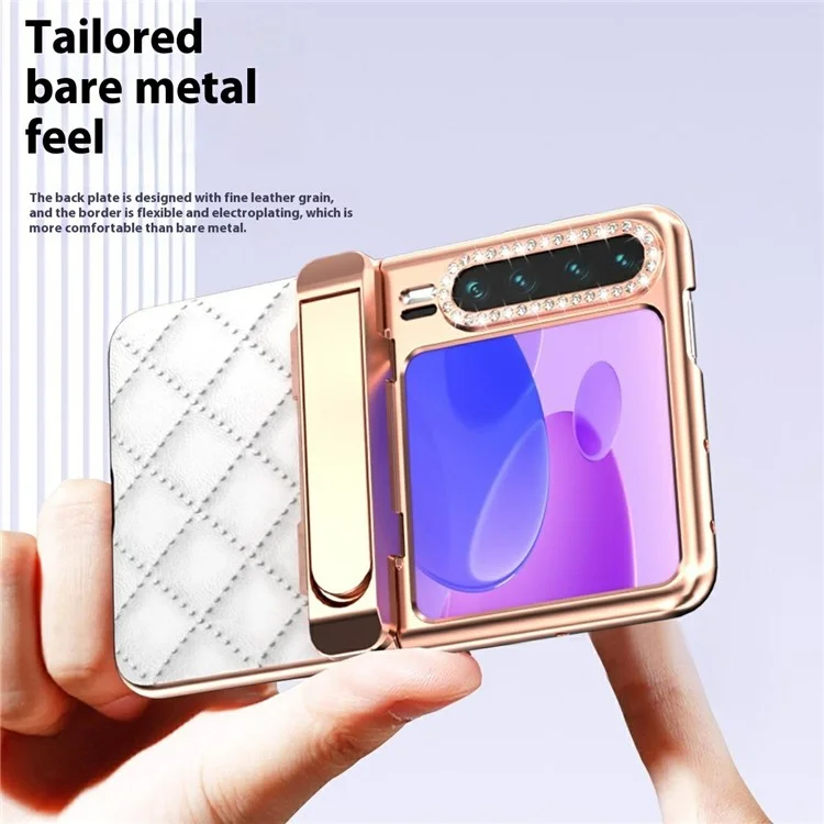 Cover per Huawei Pura X con Supporto e Protezione Cerniera, Motivo Romboidale, Cover in PC + PU - Bianco