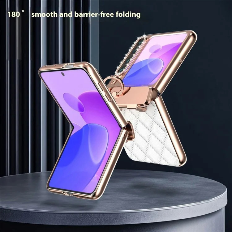 Cover per Huawei Pura X con Anello Supporto e Protezione Cerniera, Motivo Romboidale, Cover in PC + PU - Bianco