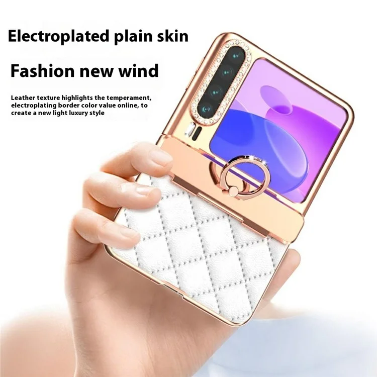 Cover per Huawei Pura X con Anello Supporto e Protezione Cerniera, Motivo Romboidale, Cover in PC + PU - Bianco