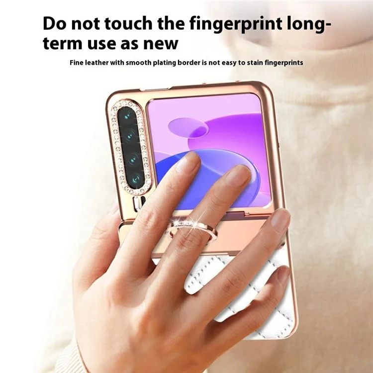 Cover per Huawei Pura X con Anello Supporto e Protezione Cerniera, Motivo Romboidale, Cover in PC + PU - Bianco