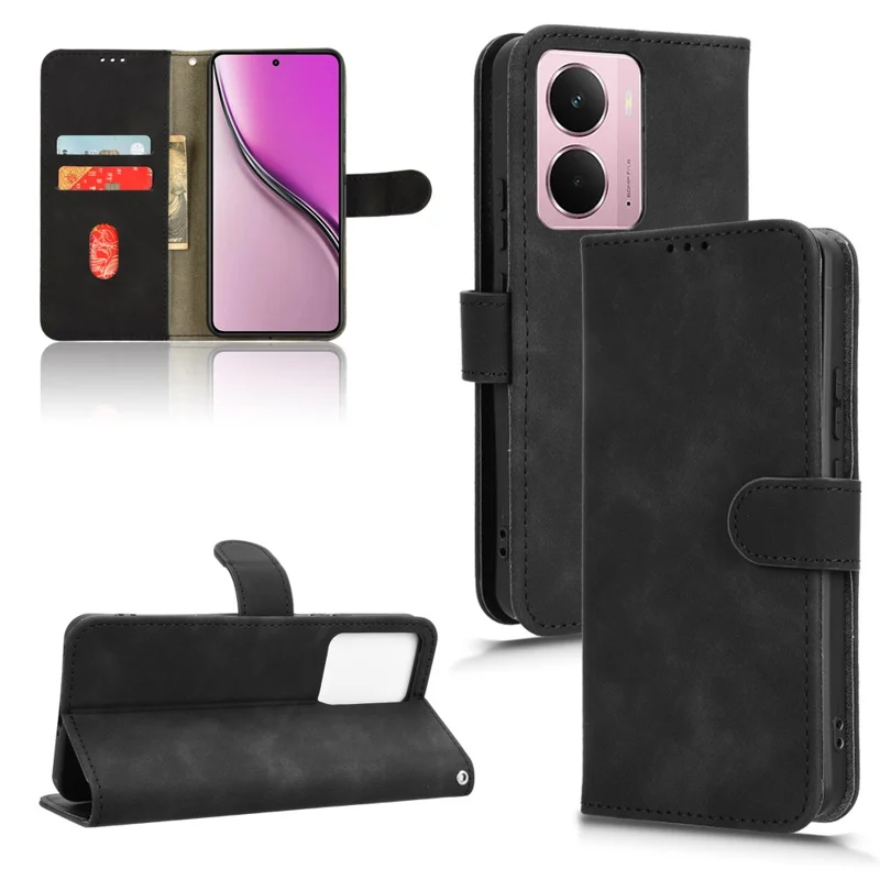 For Realme P3 5G Leather Case Skin Feel Anti Drop Wallet Flip Phone Cover - Black