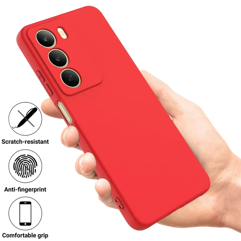 Voor Realme 14x 5G Vloeibaar Siliconen Hoesje Telefoon Achterkant met Handvanger - Rood