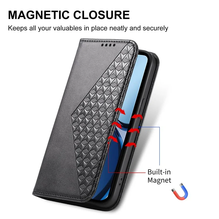 Funda para Xiaomi Redmi A5 4G (171,7 mm) / Poco C71 4G de Cuero con Textura de Piel de Ternera con Cartera - Negro