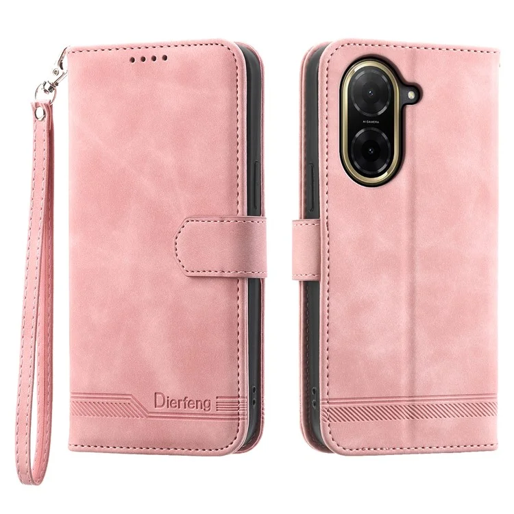 DIERFENG DF-03 For Xiaomi Redmi A5 4G (171.7mm)  /  Poco C71 4G Case Lines Imprint Wallet Leather Phone Cover - Pink