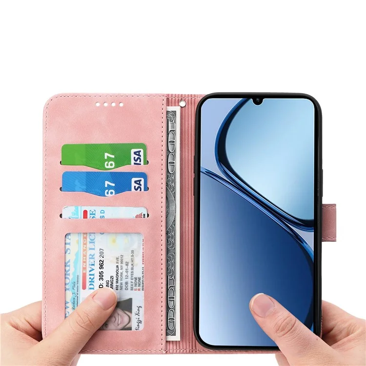 DIERFENG DF-03 For Xiaomi Redmi A5 4G (171.7mm)  /  Poco C71 4G Case Lines Imprint Wallet Leather Phone Cover - Pink