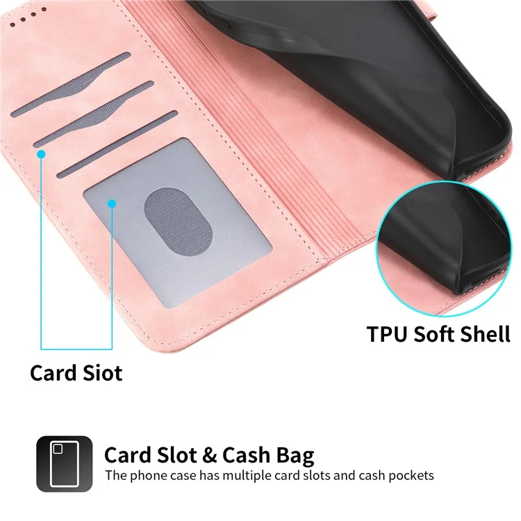 DIERFENG DF-03 For Xiaomi Redmi A5 4G (171.7mm)  /  Poco C71 4G Case Lines Imprint Wallet Leather Phone Cover - Pink