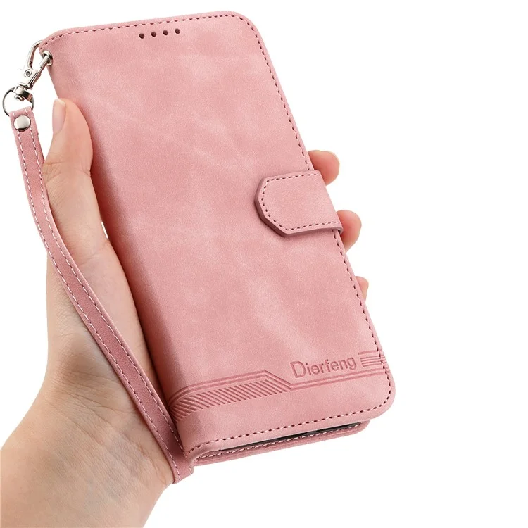 DIERFENG DF-03 For Xiaomi Redmi A5 4G (171.7mm)  /  Poco C71 4G Case Lines Imprint Wallet Leather Phone Cover - Pink