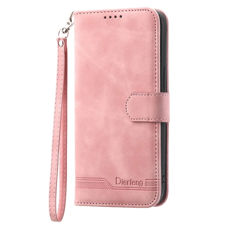 DIERFENG DF-03 For Xiaomi Redmi A5 4G (171.7mm)  /  Poco C71 4G Case Lines Imprint Wallet Leather Phone Cover - Pink