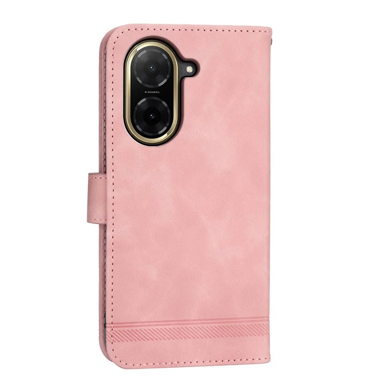 DIERFENG DF-03 For Xiaomi Redmi A5 4G (171.7mm)  /  Poco C71 4G Case Lines Imprint Wallet Leather Phone Cover - Pink
